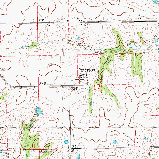 Topographic Map of Peterson Cemetery, IA