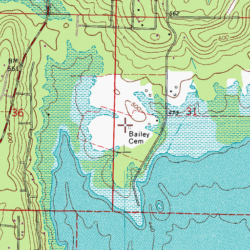 Topographic Map of Bailey Cemetery, AR