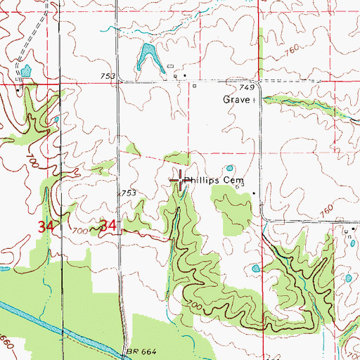 Topographic Map of Phillips Cemetery, IA