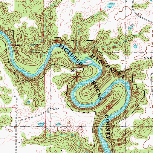 Topographic Map of Pictured Rocks County Park, IA