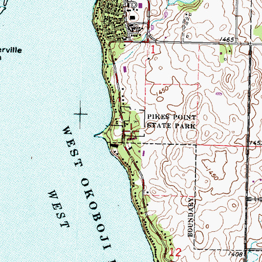 Topographic Map of Pikes Point State Park, IA
