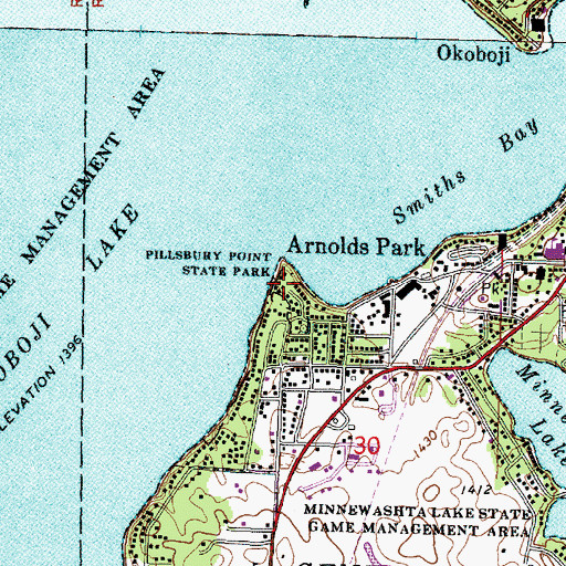 Topographic Map of Pillsbury Point State Park, IA