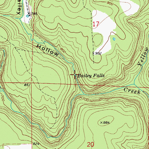 Topographic Map of Bailey Falls, AR