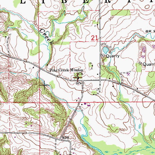Topographic Map of Pine Creek Mission Church, IA