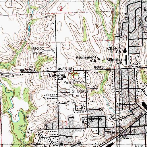Topographic Map of Pine Grove Cemetery, IA