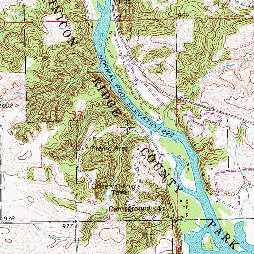 Topographic Map of Pinicon Ridge County Park, IA