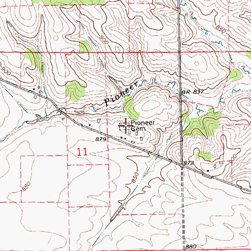 Topographic Map of Pioneer Cemetery, IA