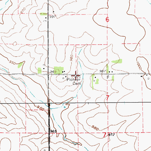 Topographic Map of Pioneer Cemetery, IA