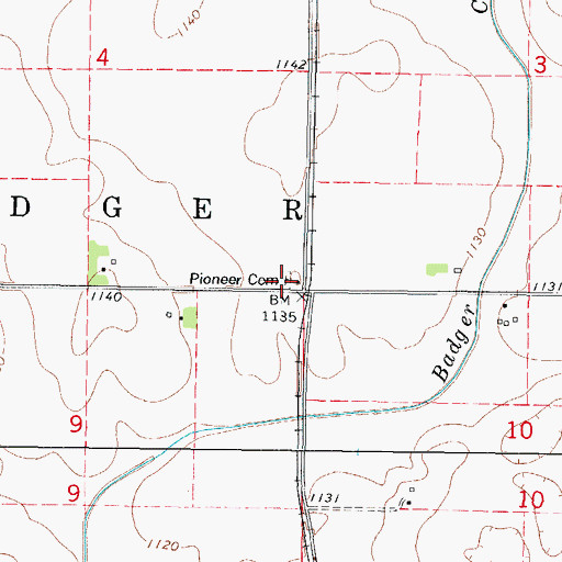 Topographic Map of Pioneer Cemetery, IA