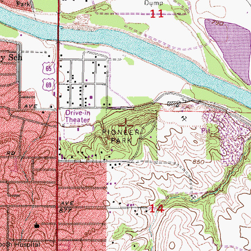 Topographic Map of Pioneer Park, IA
