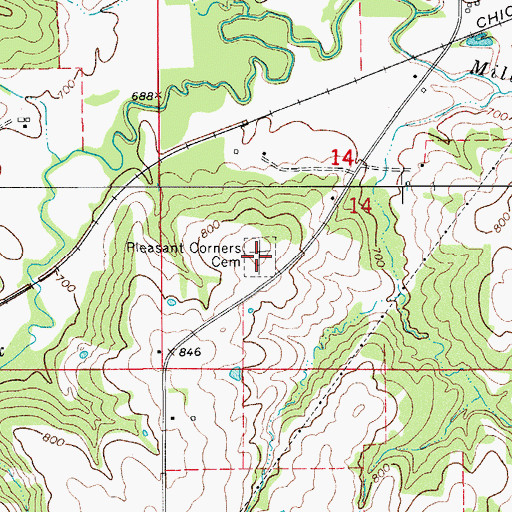 Topographic Map of Pleasant Corners Cemetery, IA