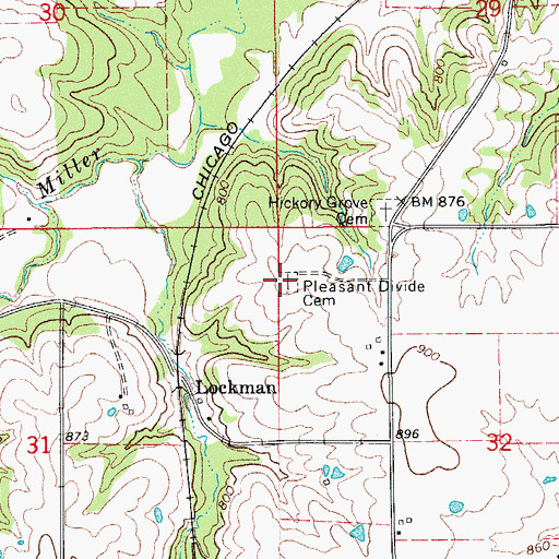Topographic Map of Pleasant Divide Cemetery, IA