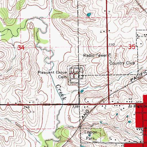 Topographic Map of Pleasant Grove Cemetery, IA