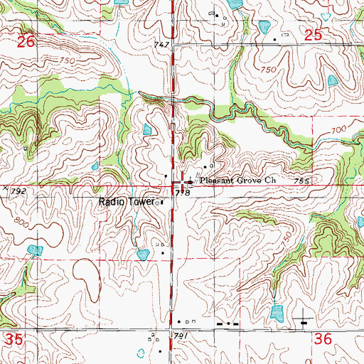 Topographic Map of Pleasant Grove Church, IA