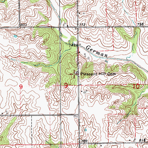 Topographic Map of Pleasant Hill Cemetery, IA