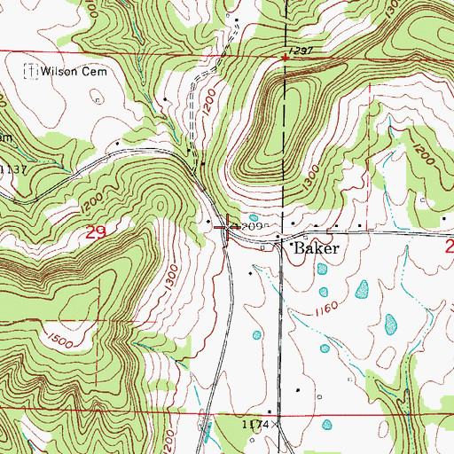 Topographic Map of Baker, AR