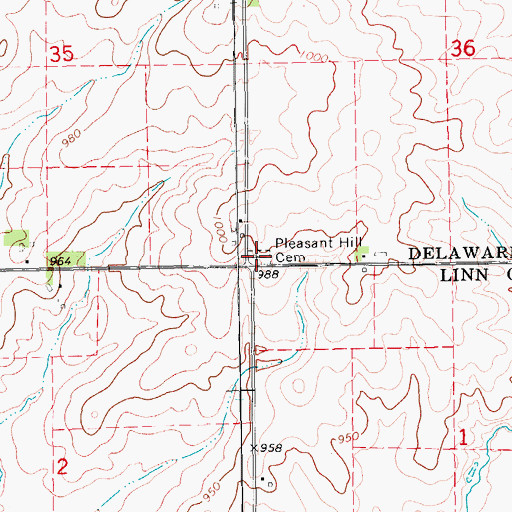 Topographic Map of Pleasant Hill Cemetery, IA