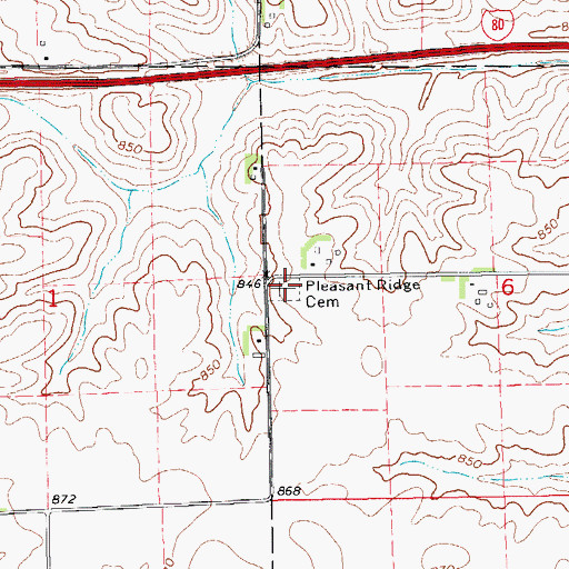 Topographic Map of Pleasant Ridge Cemetery, IA