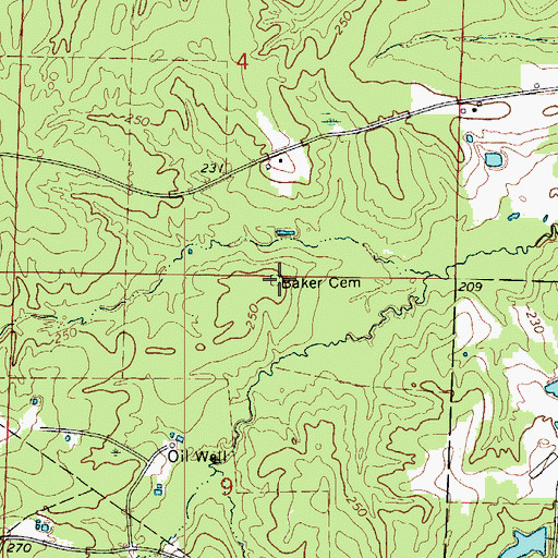 Topographic Map of Baker Cemetery, AR