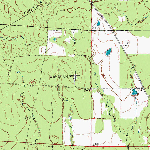 Topographic Map of Baker Cemetery, AR