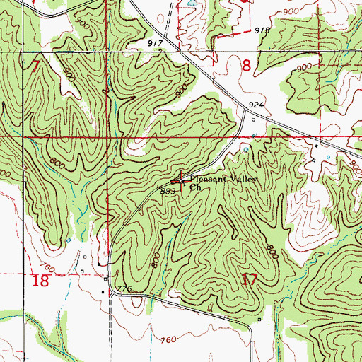 Topographic Map of Pleasant Valley Church, IA