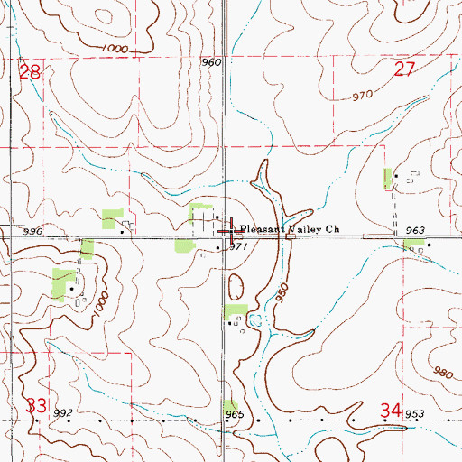 Topographic Map of Pleasant Valley Church, IA