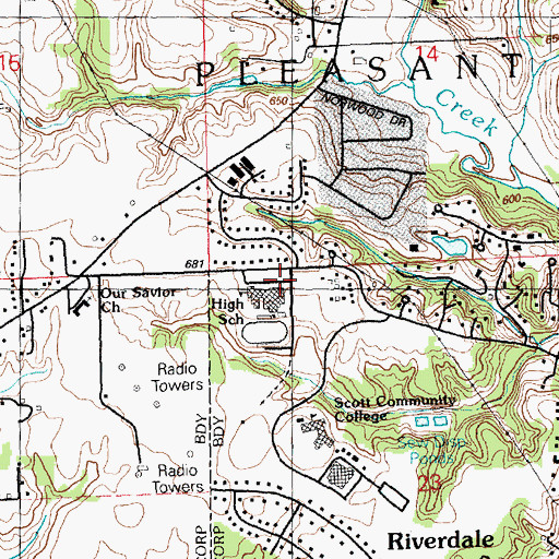 Topographic Map of Pleasant Valley High School, IA