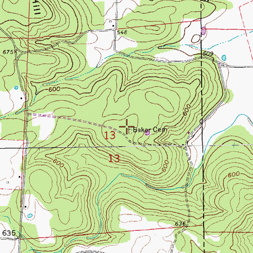 Topographic Map of Baker Cemetery, AR