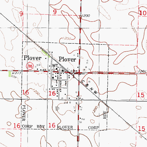 Topographic Map of Plover, IA