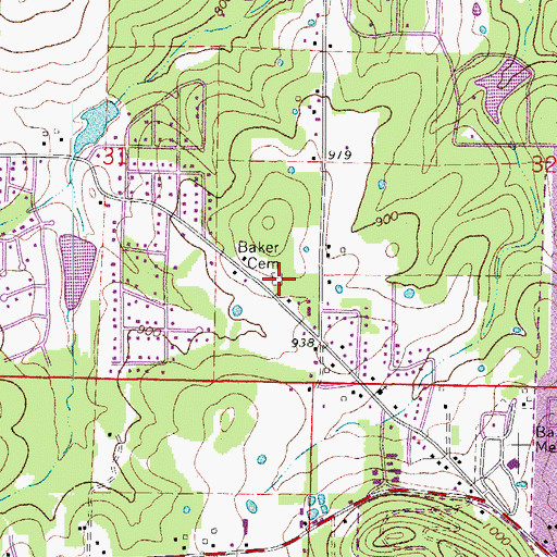 Topographic Map of Baker Cemetery, AR