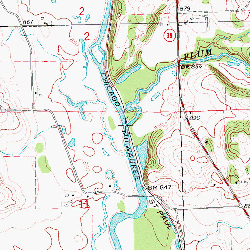 Topographic Map of Plum Creek, IA