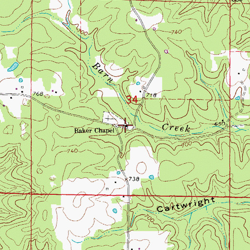 Topographic Map of Baker Chapel, AR