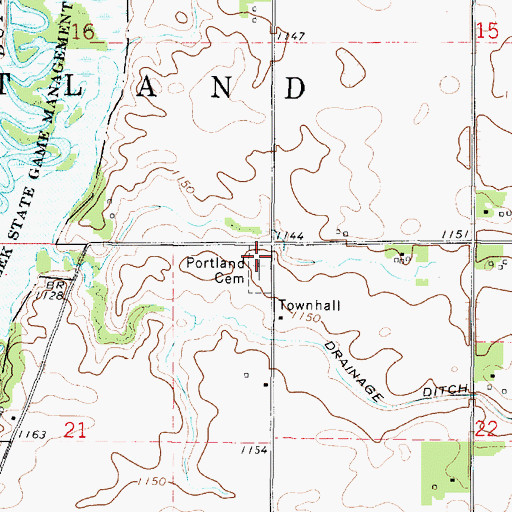 Topographic Map of Portland Cemetery, IA