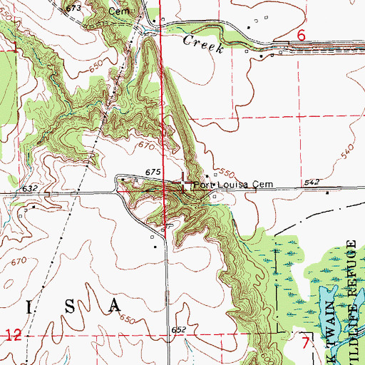 Topographic Map of Port Louisa Cemetery, IA