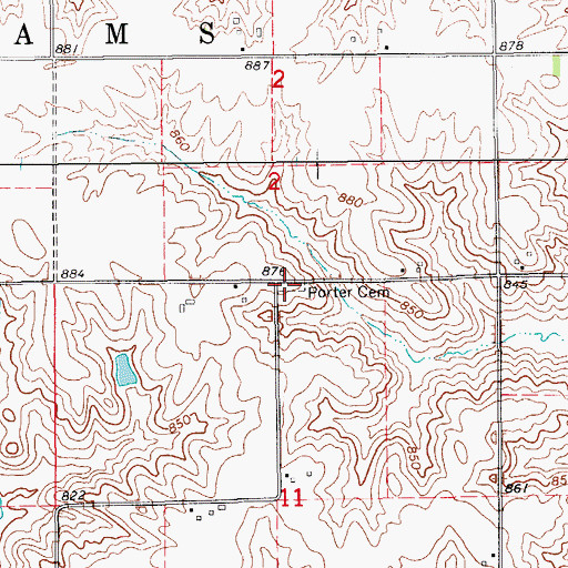 Topographic Map of Porter Cemetery, IA