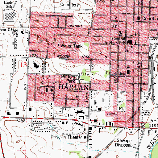 Topographic Map of Potters Park, IA