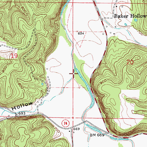 Topographic Map of Baker Hollow, AR