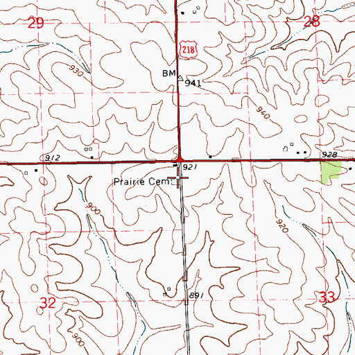 Topographic Map of Prairie Lutheran Cemetery, IA