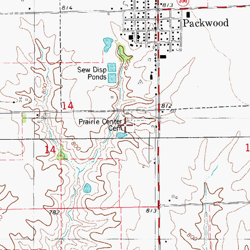 Topographic Map of Prairie Center Cemetery, IA