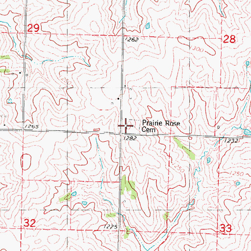 Topographic Map of Prairie Rose Cemetery, IA