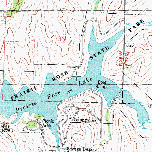 Topographic Map of Prairie Rose State Park, IA