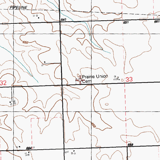 Topographic Map of Prairie Union Cemetery, IA