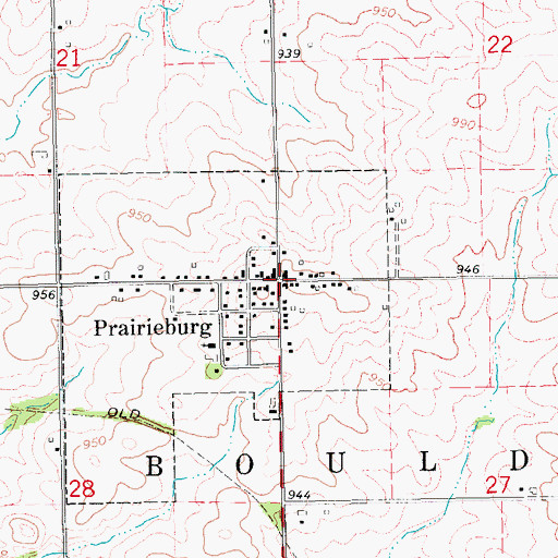 Topographic Map of Prairieburg, IA