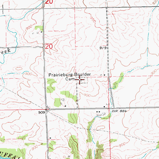 Topographic Map of Prairieburg - Boulder Cemetery, IA