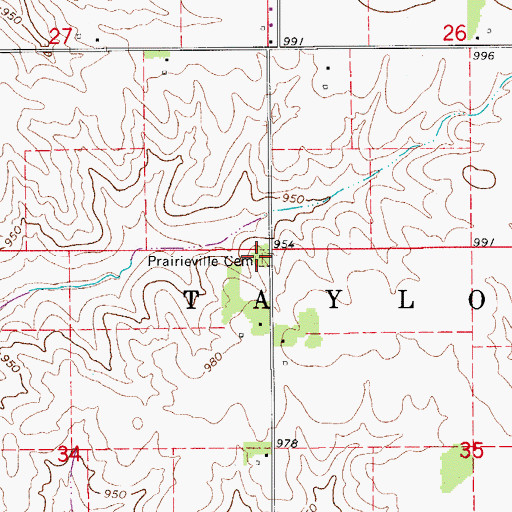 Topographic Map of Prairieville Cemetery, IA