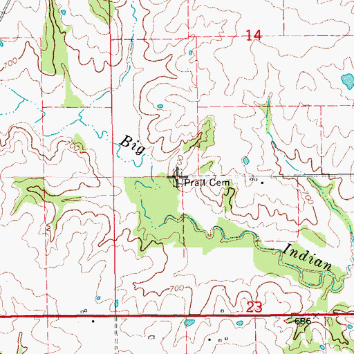 Topographic Map of Prall Cemetery, IA
