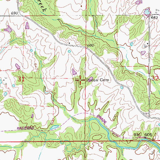 Topographic Map of Preen Cemetery, IA