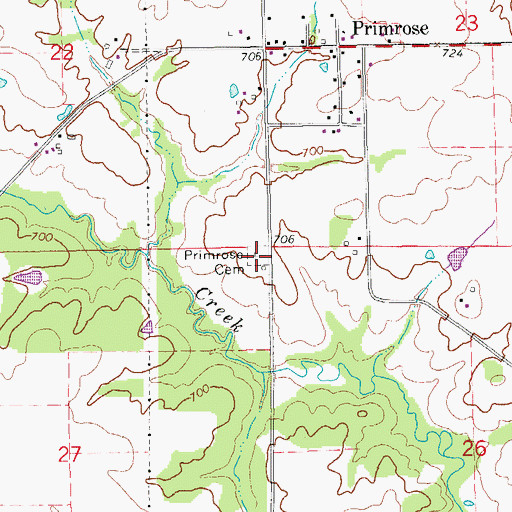 Topographic Map of Primrose Cemetery, IA
