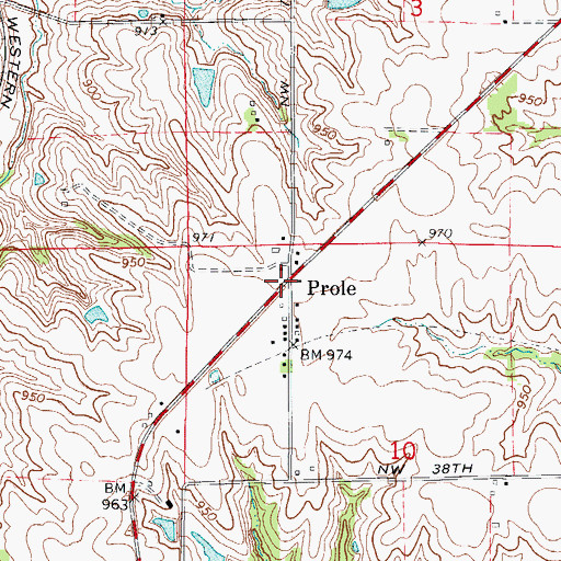 Topographic Map of Prole, IA