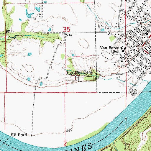 Topographic Map of Purdom Cemetery, IA